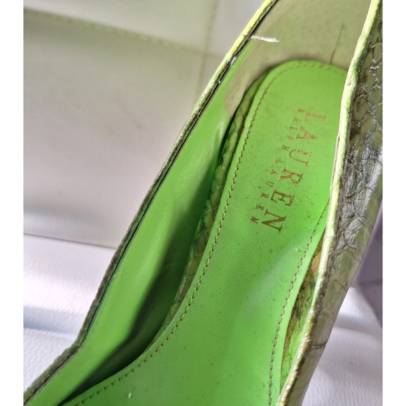 Lauren Ralph Lauren | Kailee Snakeskin Embossed Platform Pumps - Lime Green - Picture 9 of 13